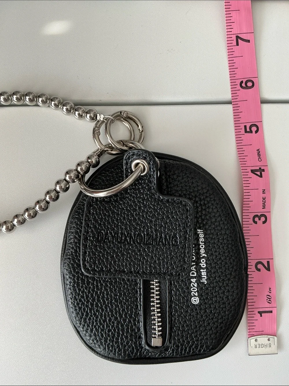 Black Leather Key Pouch with Beaded Wristlet
